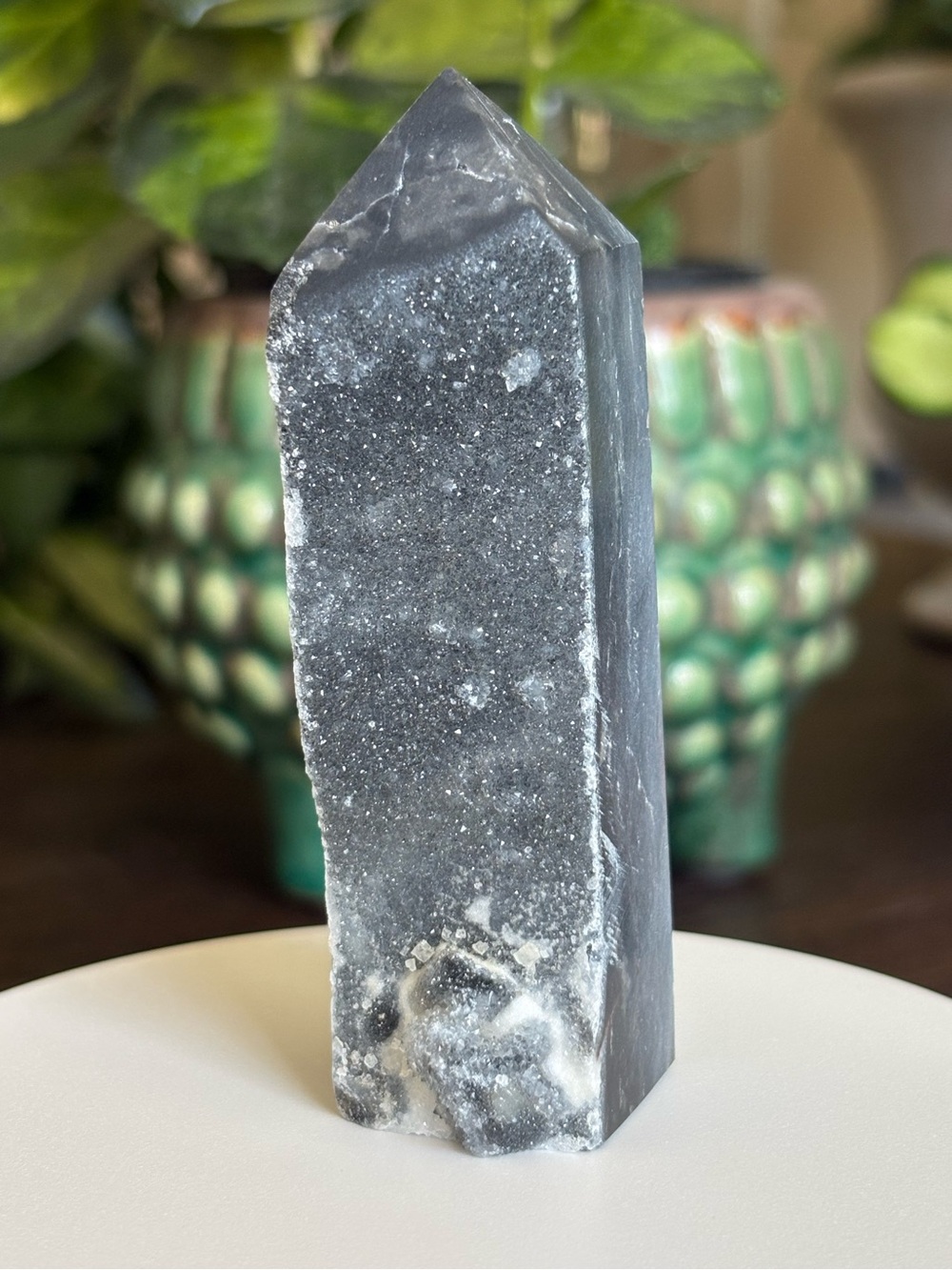Black Chalcedony Sphalerite Crystal Tower